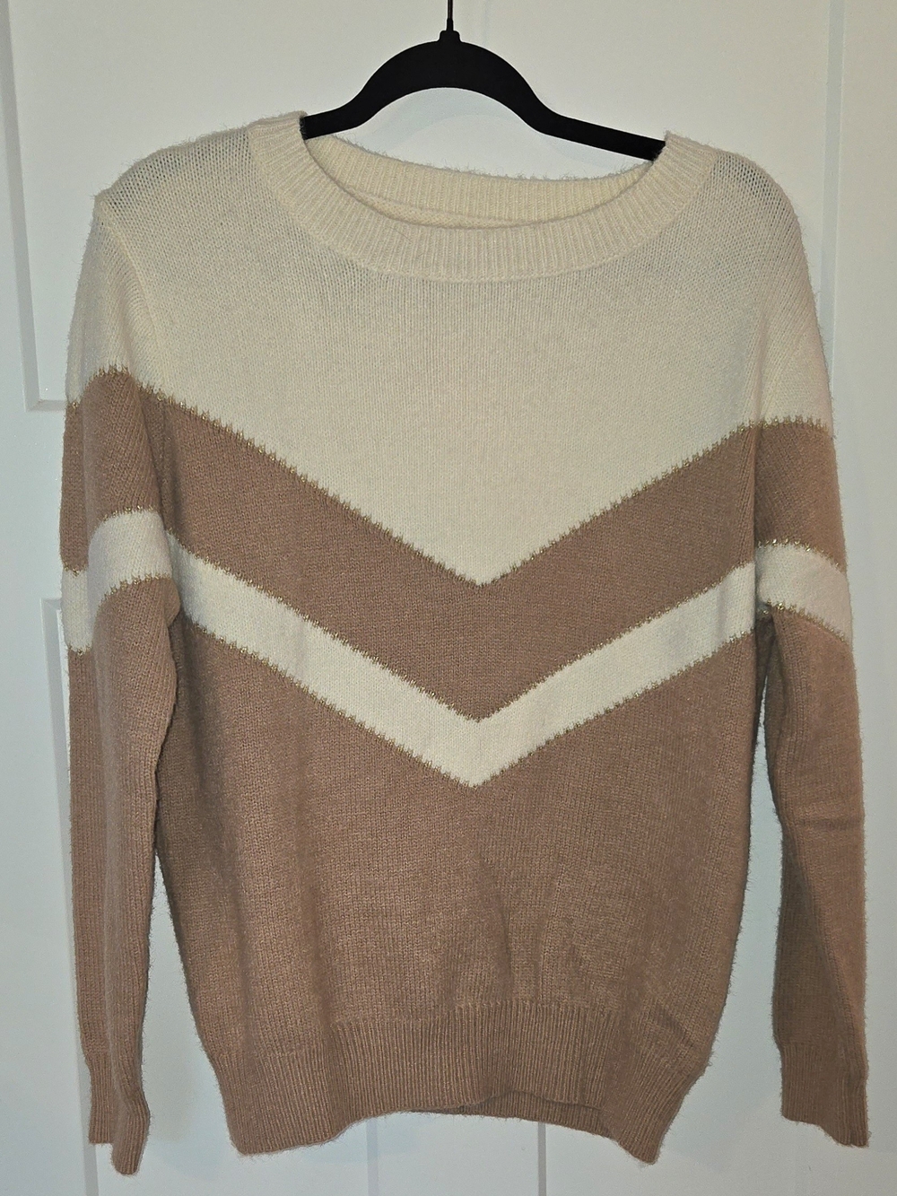 Women's Cream and Tan Chevron Knit Sweater